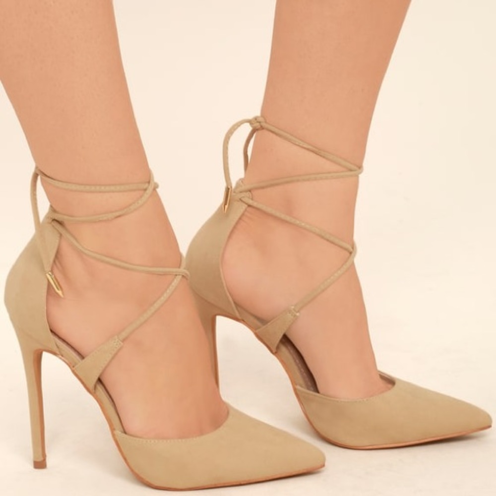Lulu’s Nude Suede Lace-up Heels Size 6.5